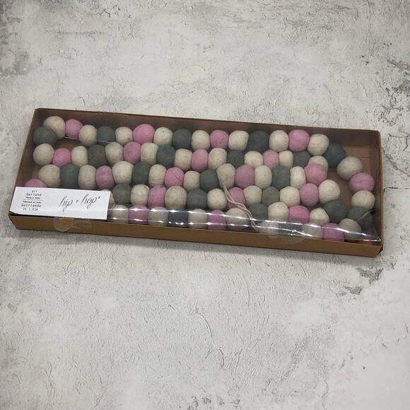 Felt Balls Garland 6 Feet Pastel Pink Off White Gray Easter or Valentine's Day - Picture 1 of 2